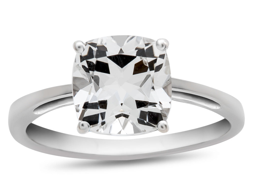 FJC Finejewelers 10k White Gold 7mm Solitaire Cushion-Cut White Topaz Ring