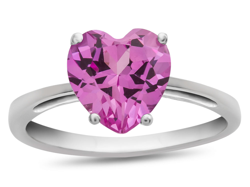 FJC Finejewelers 10k White Gold 7mm Solitaire Heart Shaped Created Pink Sapphire Ring