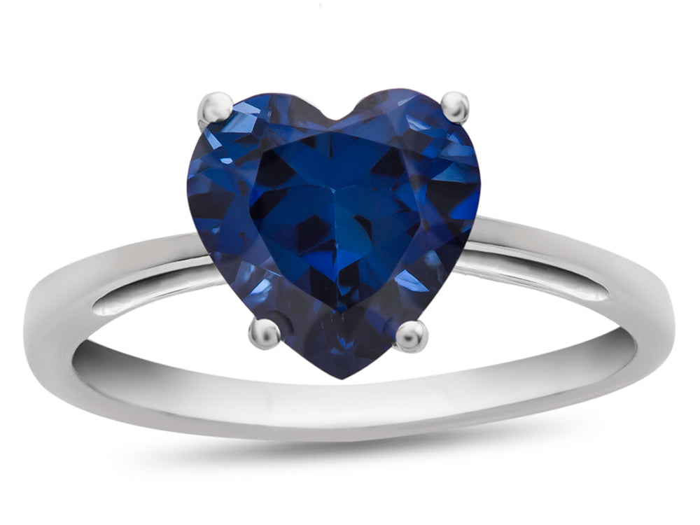 FJC Finejewelers 10k White Gold 7mm Solitaire Heart Shaped Created Blue Sapphire Ring