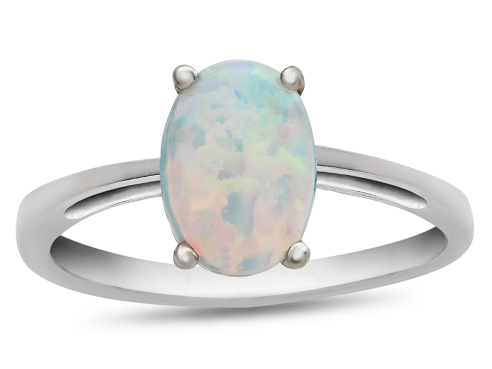 FJC Finejewelers 10k White Gold 7x5mm Solitaire Oval Created Opal Ring