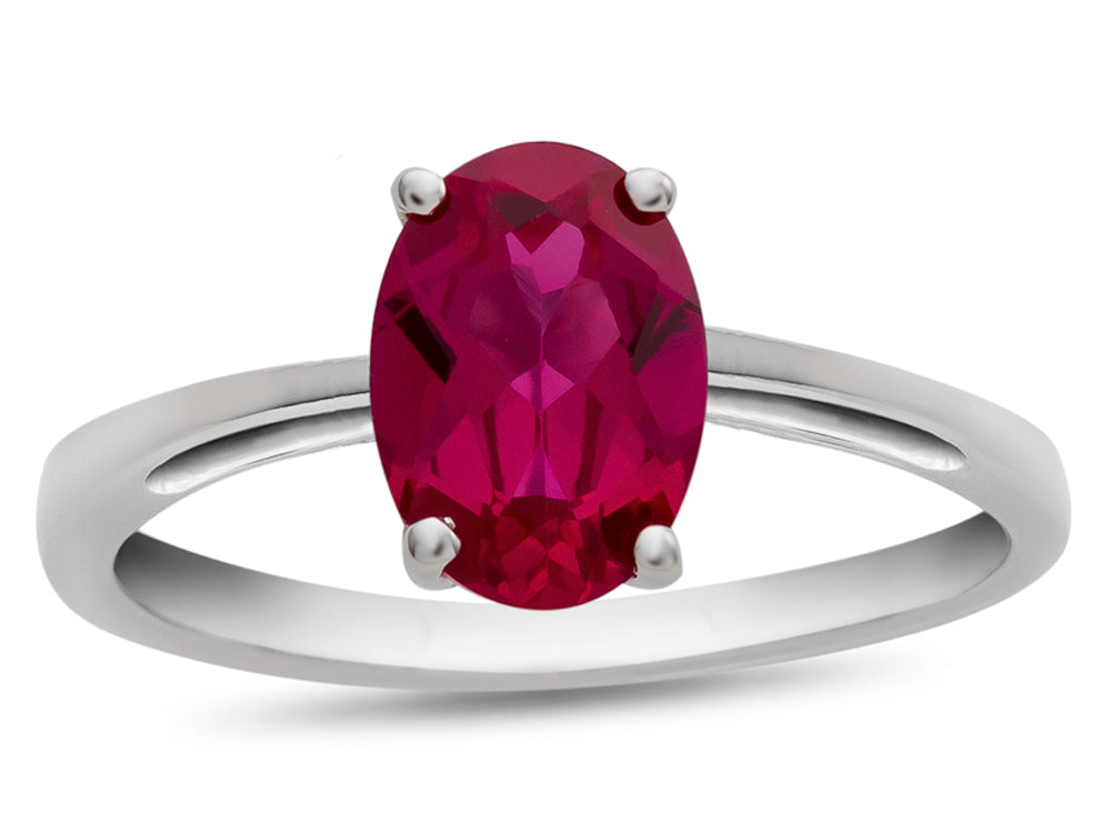 FJC Finejewelers 10k White Gold 7x5mm Solitaire Oval Created Ruby Ring