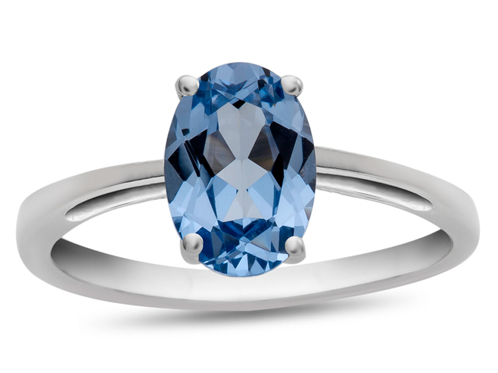 FJC Finejewelers 10k White Gold 7x5mm Solitaire Oval Simulated Aquamarine Ring