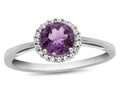 FJC Finejewelers 10k White Gold 6mm Round Amethyst with White Topaz accent stones Halo Ring