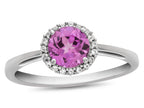 FJC Finejewelers 10k White Gold 6mm Round Created Pink Sapphire with White Topaz accent stones Halo Ring