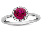 FJC Finejewelers 10k White Gold 6mm Round Created Ruby with White Topaz accent stones Halo Ring