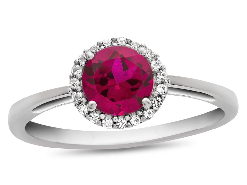 FJC Finejewelers 10k White Gold 6mm Round Created Ruby with White Topaz accent stones Halo Ring