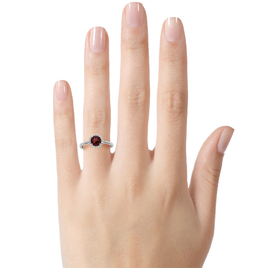 FJC Finejewelers 10k White Gold 6mm Round Garnet with White Topaz accent stones Halo Ring