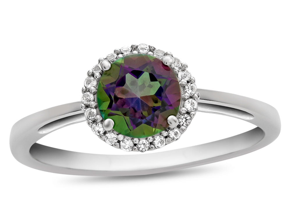 FJC Finejewelers 10k White Gold 6mm Round Mystic Topaz with White Topaz accent stones Halo Ring