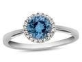 FJC Finejewelers 10k White Gold 6mm Round Simulated Aquamarine with White Topaz accent stones Halo Ring