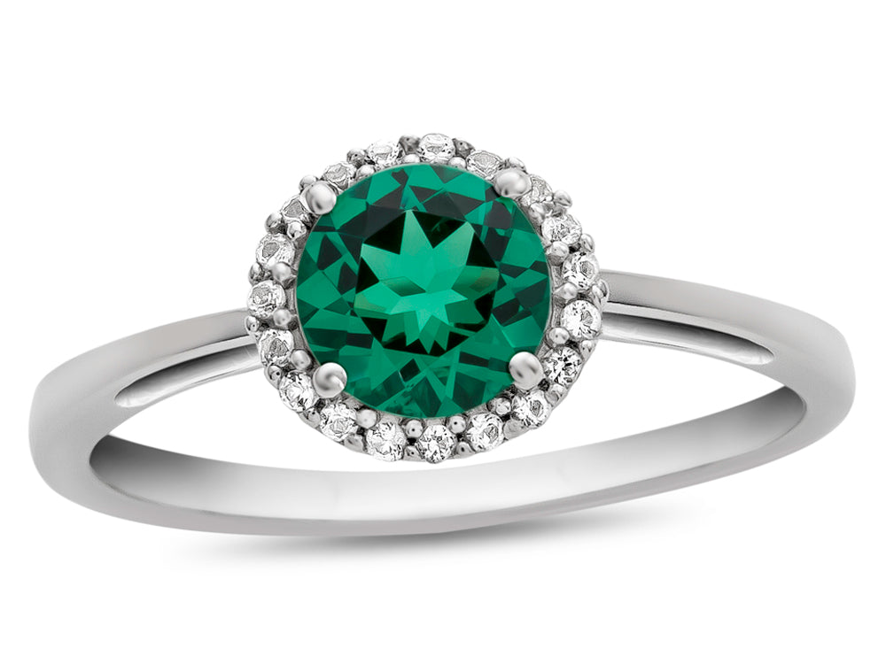 FJC Finejewelers 10k White Gold 6mm Round Simulated Emerald with White Topaz accent stones Halo Ring