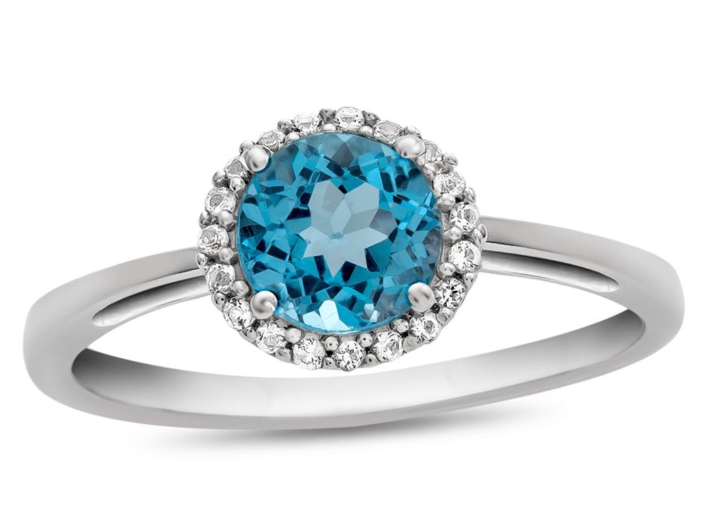 FJC Finejewelers 10k White Gold 6mm Round Swiss Blue Topaz with White Topaz accent stones Halo Ring