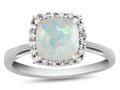 FJC Finejewelers 10k White Gold 6mm Cushion-Cut Created Opal with White Topaz accent stones Halo Ring
