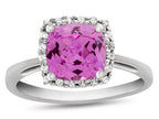 FJC Finejewelers 10k White Gold 6mm Cushion-Cut Created Pink Sapphire with White Topaz accent stones Halo Ring
