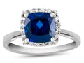 FJC Finejewelers 10k White Gold 6mm Cushion-Cut Created Blue Sapphire with White Topaz accent stones Halo Ring