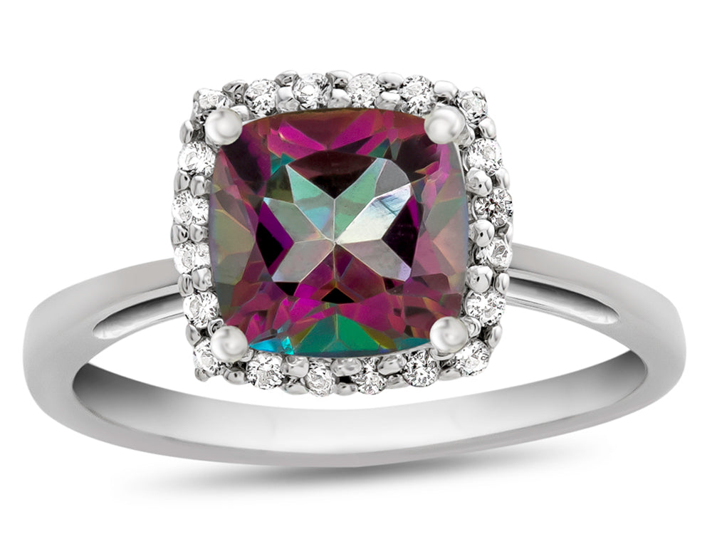 FJC Finejewelers 10k White Gold 6mm Cushion-Cut Mystic Topaz with White Topaz accent stones Halo Ring