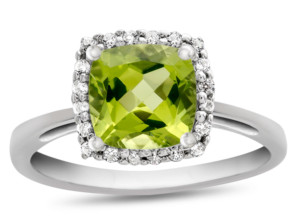 FJC Finejewelers 10k White Gold 6mm Cushion-Cut Peridot with White Topaz accent stones Halo Ring