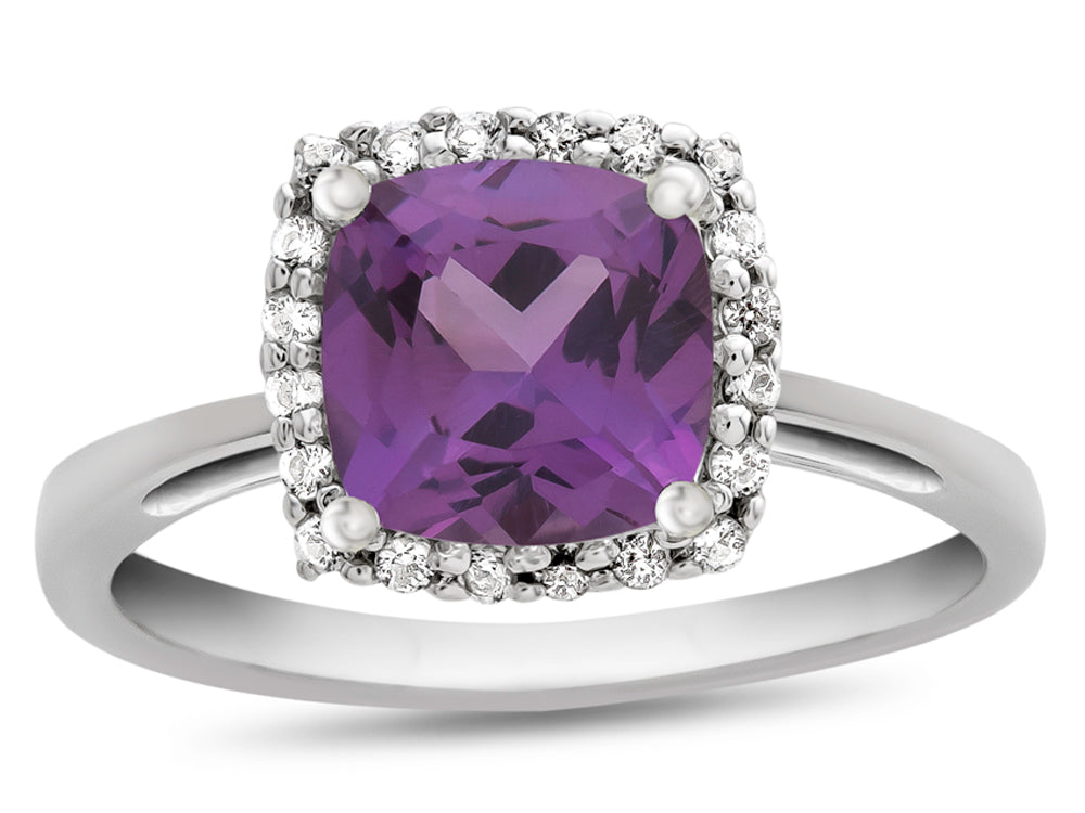 FJC Finejewelers 10k White Gold 6mm Cushion-Cut Simulated Alexandrite with White Topaz accent stones Halo Ring