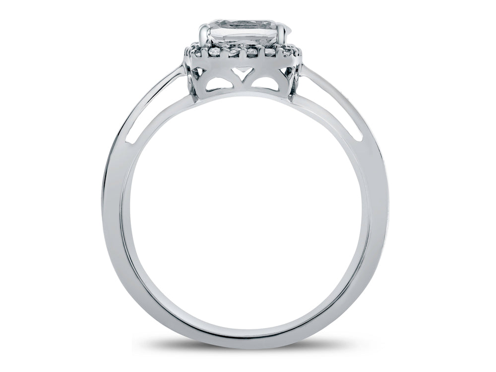FJC Finejewelers 10k White Gold 6mm Cushion-Cut Simulated Aquamarine with White Topaz accent stones Halo Ring