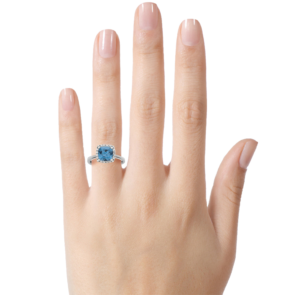 FJC Finejewelers 10k White Gold 6mm Cushion-Cut Simulated Aquamarine with White Topaz accent stones Halo Ring