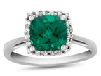 FJC Finejewelers 10k White Gold 6mm Cushion-Cut Simulated Emerald with White Topaz accent stones Halo Ring