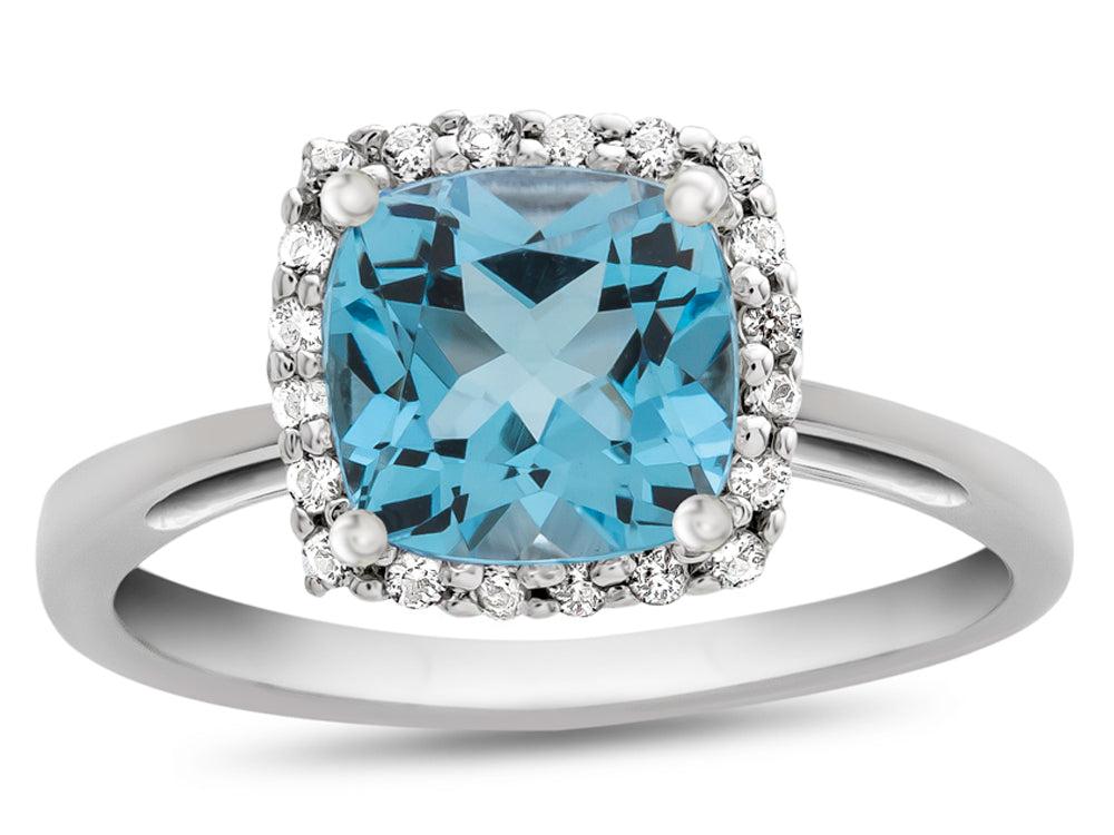 FJC Finejewelers 10k White Gold 6mm Cushion-Cut Swiss Blue Topaz with White Topaz accent stones Halo Ring