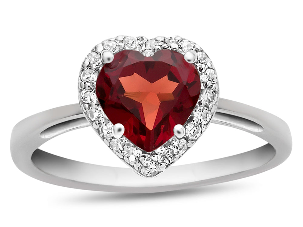 FJC Finejewelers 10k White Gold 6mm Heart Shaped Garnet with White Topaz accent stones Halo Ring