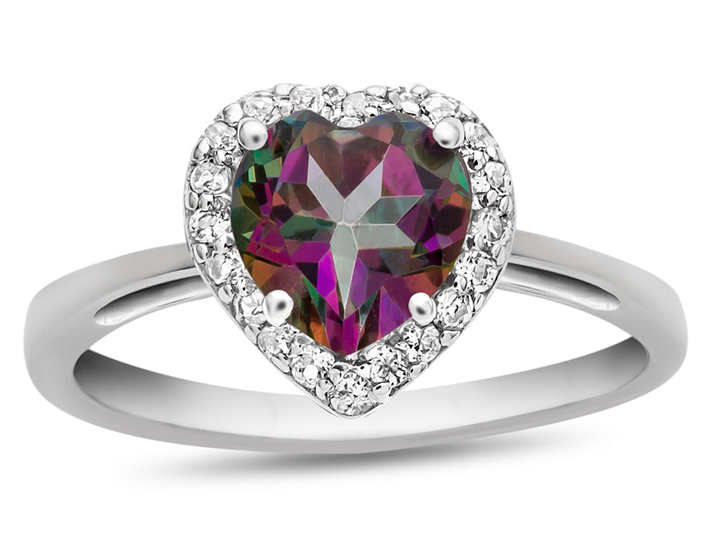 FJC Finejewelers 10k White Gold 6mm Heart Shaped Mystic Topaz with White Topaz accent stones Halo Ring