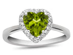 FJC Finejewelers 10k White Gold 6mm Heart Shaped Peridot with White Topaz accent stones Halo Ring