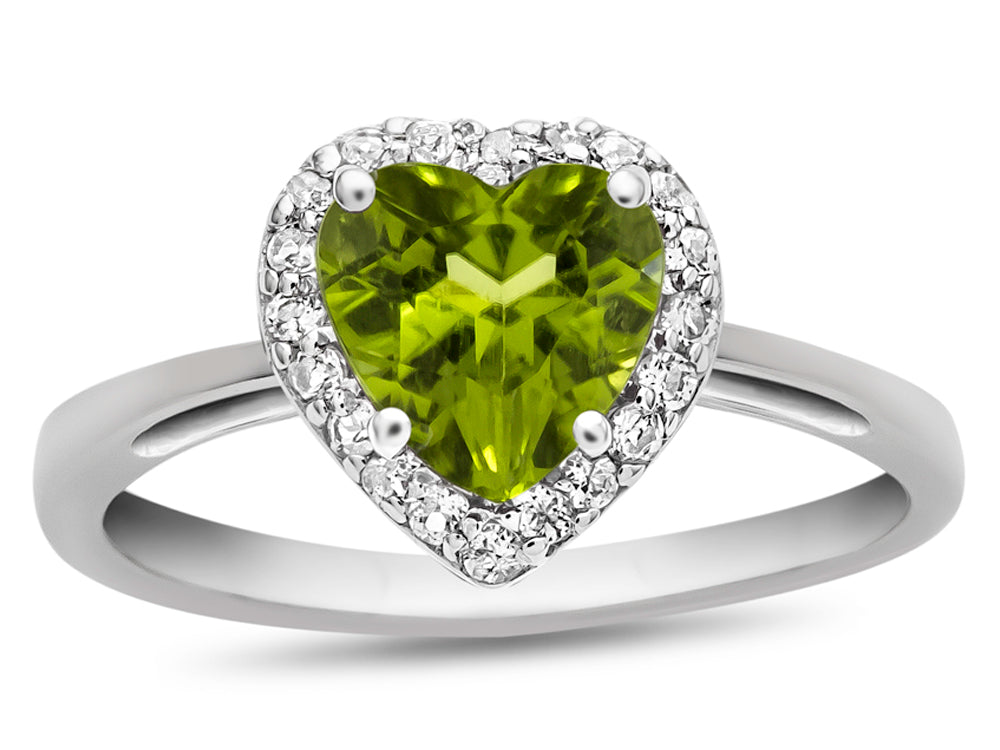 FJC Finejewelers 10k White Gold 6mm Heart Shaped Peridot with White Topaz accent stones Halo Ring