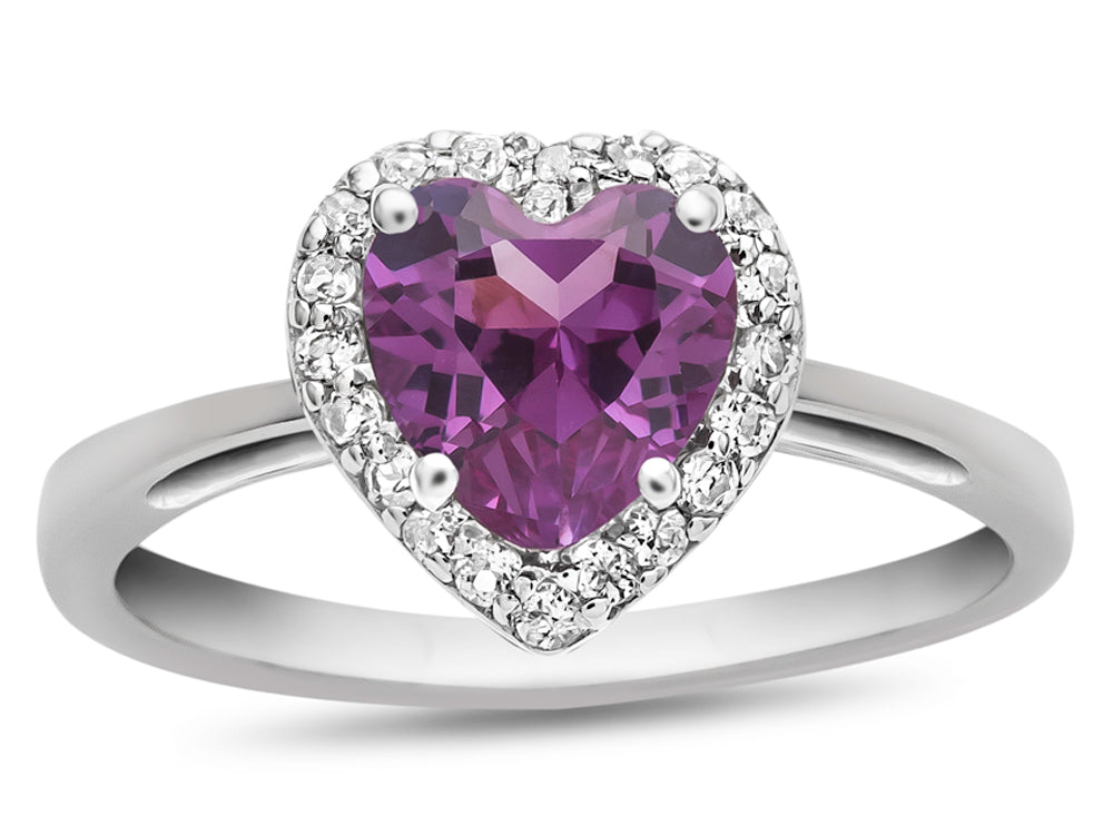 FJC Finejewelers 10k White Gold 6mm Heart Shaped Simulated Alexandrite with White Topaz accent stones Halo Ring