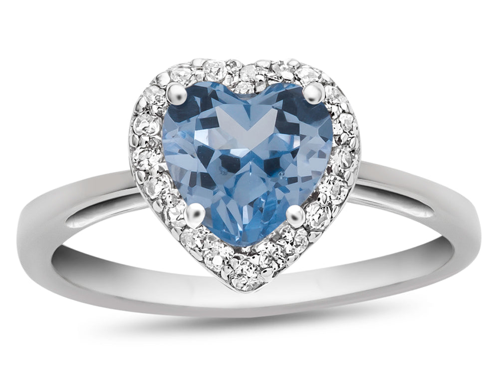 FJC Finejewelers 10k White Gold 6mm Heart Shaped Simulated Aquamarine with White Topaz accent stones Halo Ring