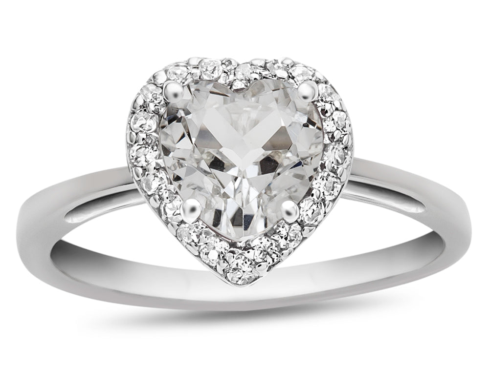 FJC Finejewelers 10k White Gold 6mm Heart Shaped White Topaz with White Topaz accent stones Halo Ring