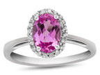 FJC Finejewelers 10k White Gold 7x5mm Oval Created Pink Sapphire with White Topaz accent stones Halo Ring