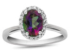 FJC Finejewelers 10k White Gold 7x5mm Oval Mystic Topaz with White Topaz accent stones Halo Ring