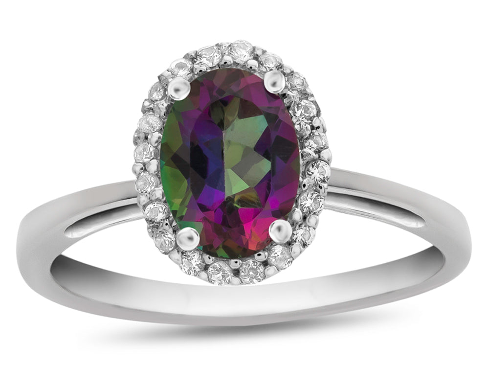 FJC Finejewelers 10k White Gold 7x5mm Oval Mystic Topaz with White Topaz accent stones Halo Ring