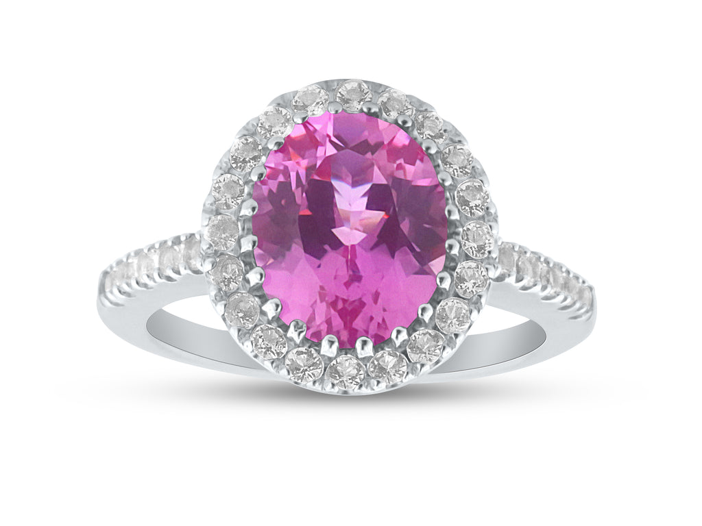 FJC Finejewelers Sterling Silver 4.05 cttw 8x10mm Oval Created Pink Sapphire White Topaz side stones Halo Ring