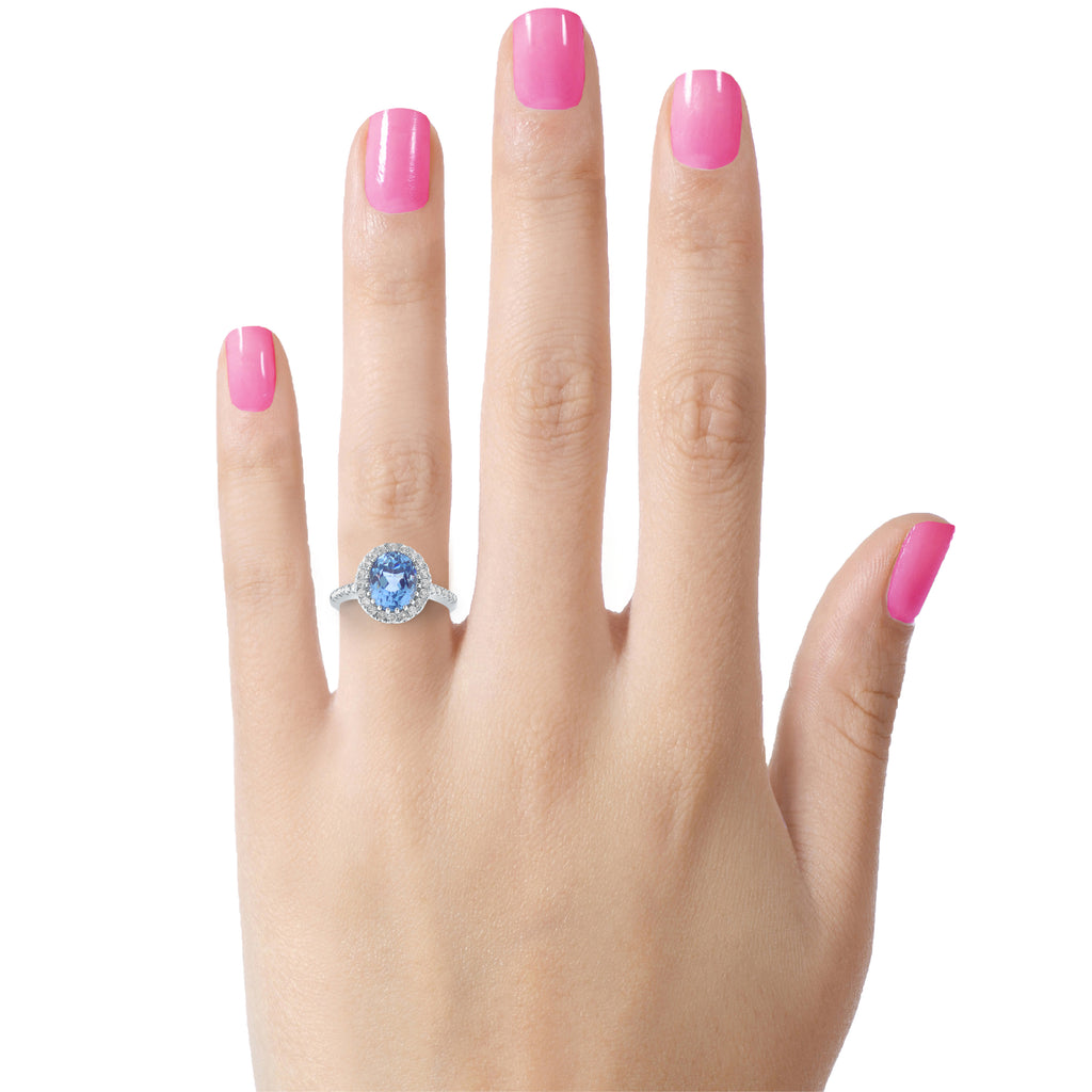 FJC Finejewelers Sterling Silver 8x10mm Oval Simulated Aquamarine and White Topaz accent stones Halo Ring