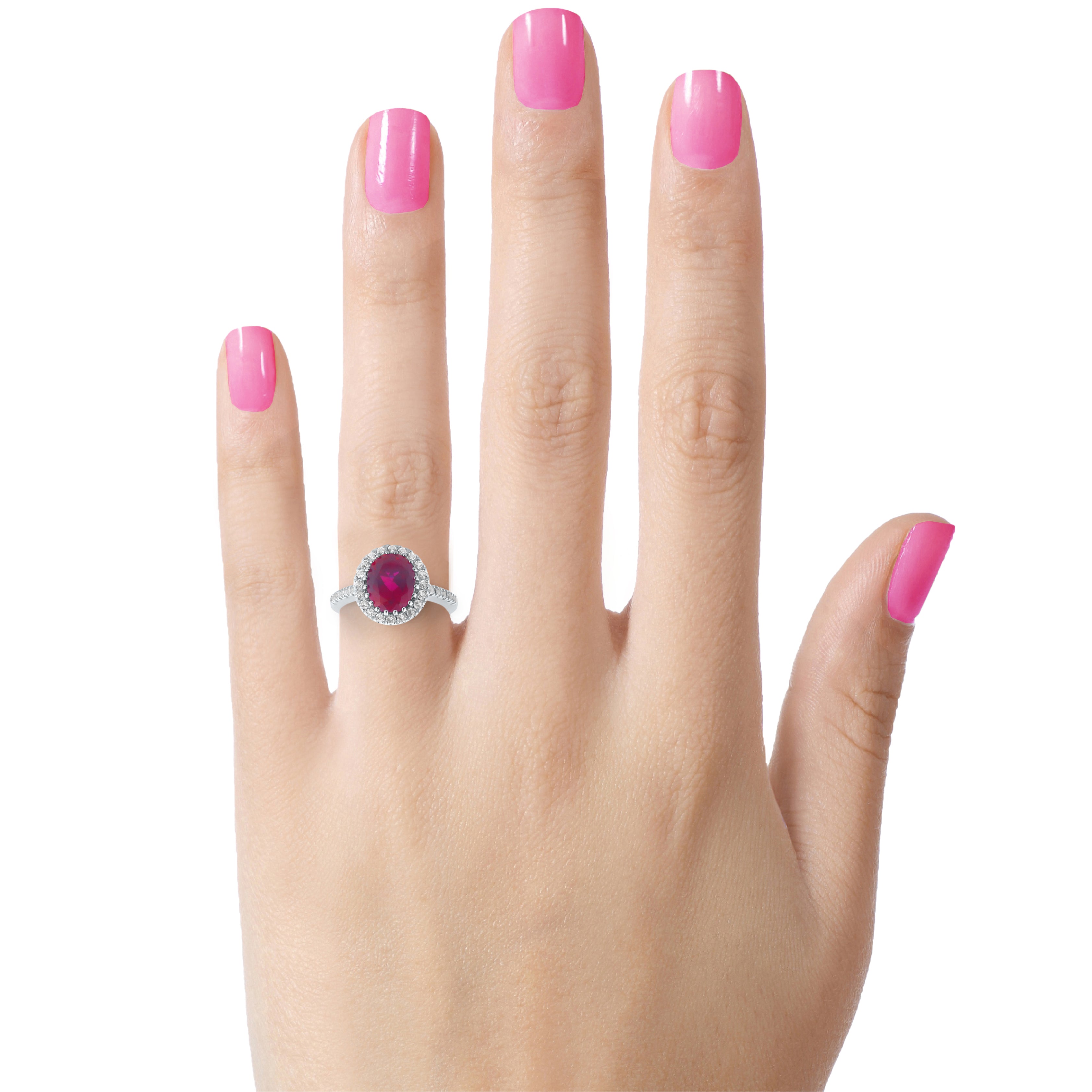 FJC Finejewelers Sterling Silver 3.90 cttw 8x10mm Oval Created Ruby and White Topaz accent stones Halo Ring