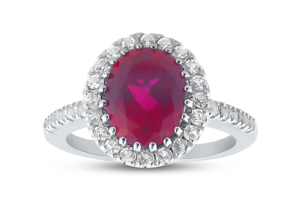 FJC Finejewelers Sterling Silver 3.90 cttw 8x10mm Oval Created Ruby and White Topaz accent stones Halo Ring
