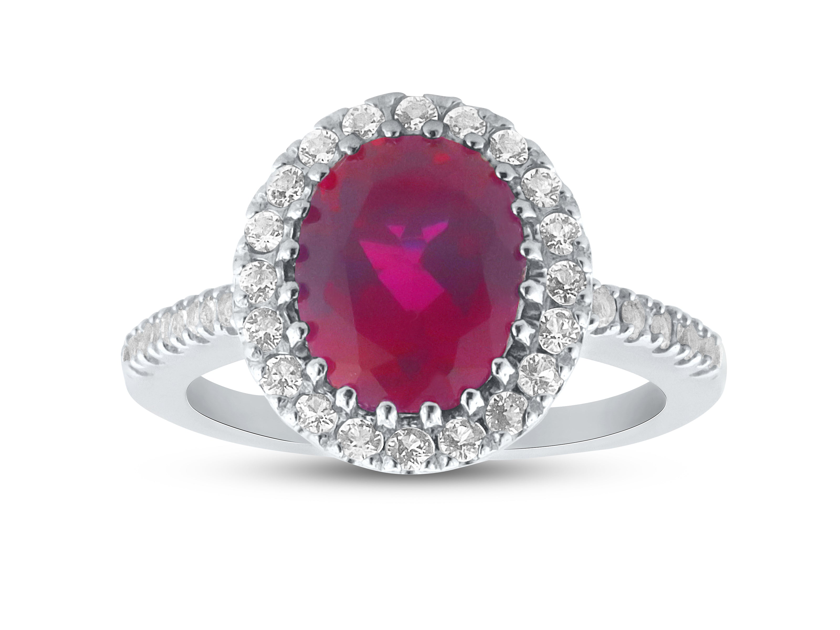 FJC Finejewelers Sterling Silver 3.90 cttw 8x10mm Oval Created Ruby and White Topaz accent stones Halo Ring