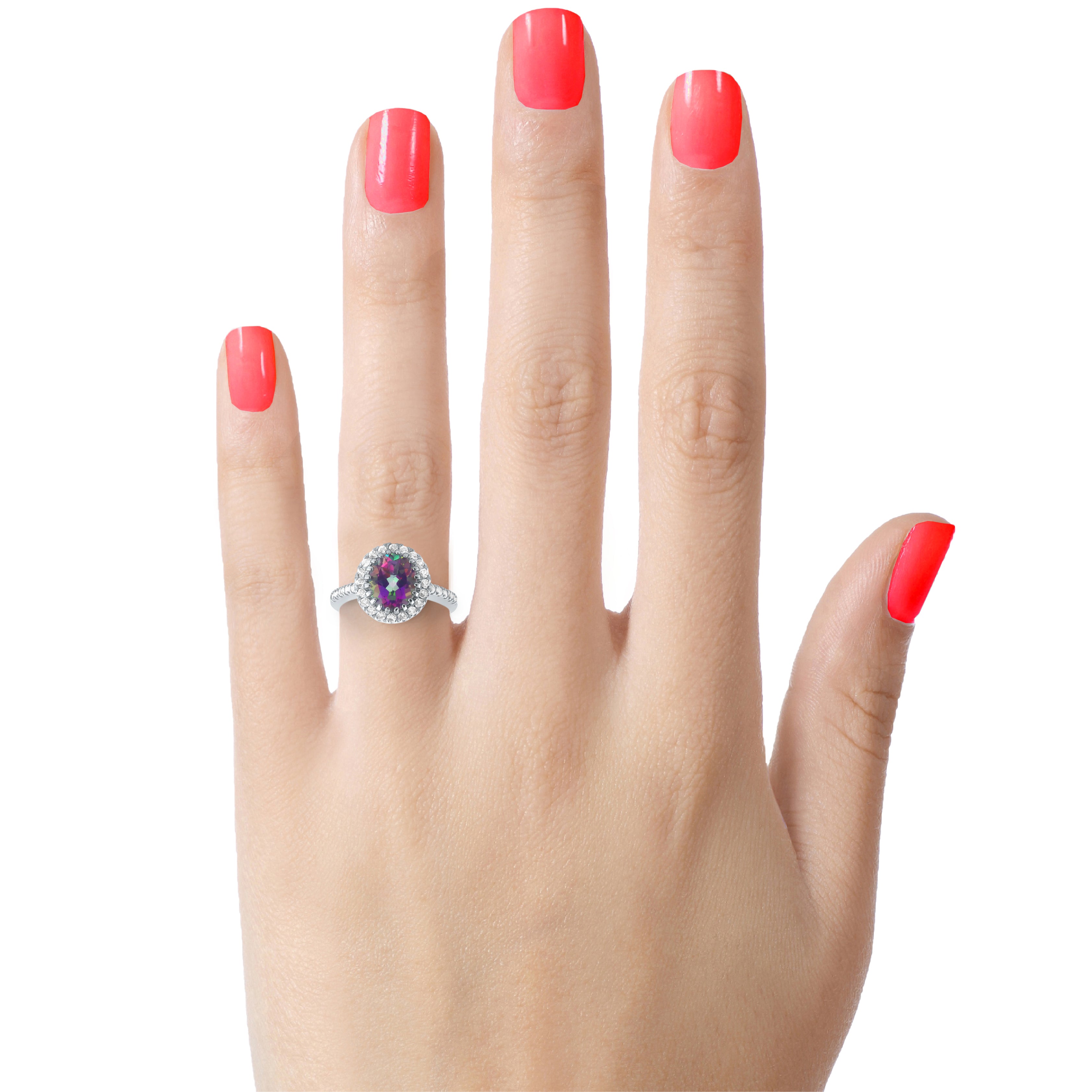 FJC Finejewelers Sterling Silver 3.80 cttw 8x10mm Oval Mystic Topaz and White Topaz accent stones Halo Ring