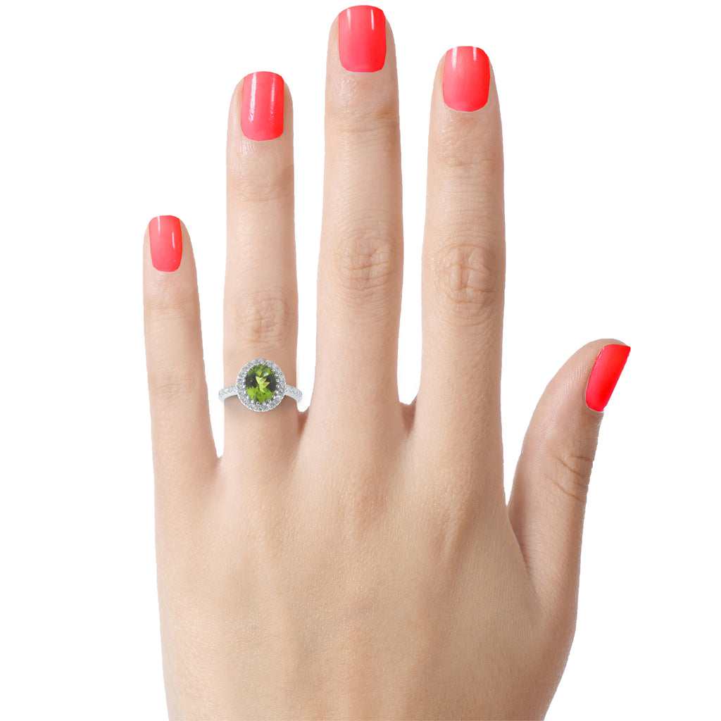 FJC Finejewelers Sterling Silver 3.28 cttw 8x10mm Oval Peridot and White Topaz accent stones Halo Ring
