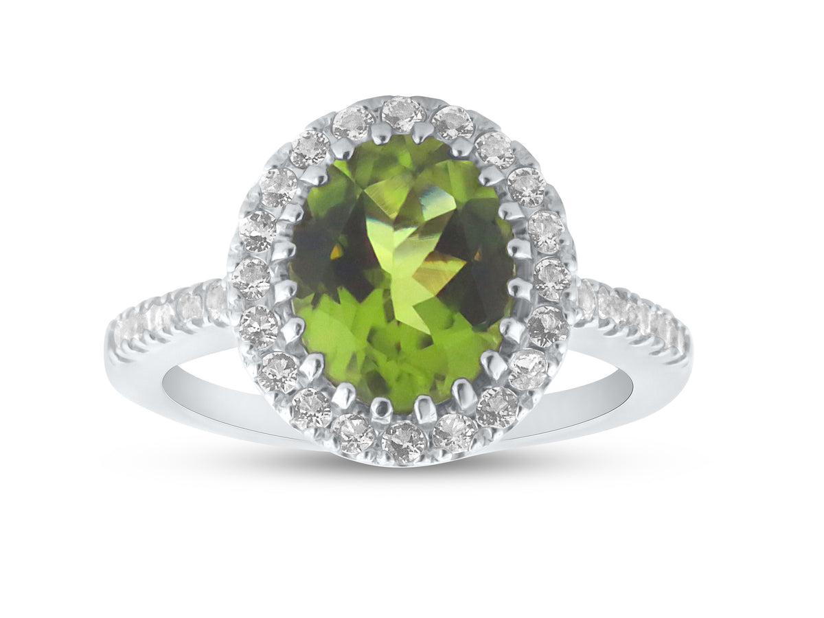 FJC Finejewelers Sterling Silver 3.28 cttw 8x10mm Oval Peridot and White Topaz accent stones Halo Ring