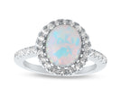 FJC Finejewelers Sterling Silver 2.35 cttw 8x10mm Oval Created Opal and White Topaz accent stones Halo Ring
