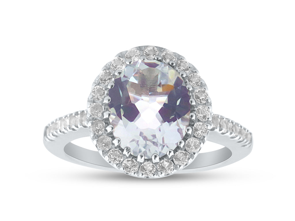 FJC Finejewelers Sterling Silver 3.75 cttw 8x10mm Oval White Topaz and White Topaz accent stones Halo Ring