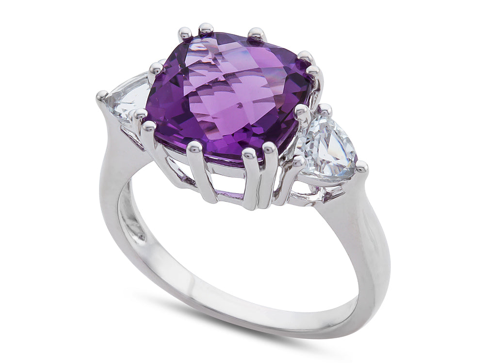 FJC Finejewelers 10x10mm Cushion-Cut Amethyst and Trillion White Topaz Ring