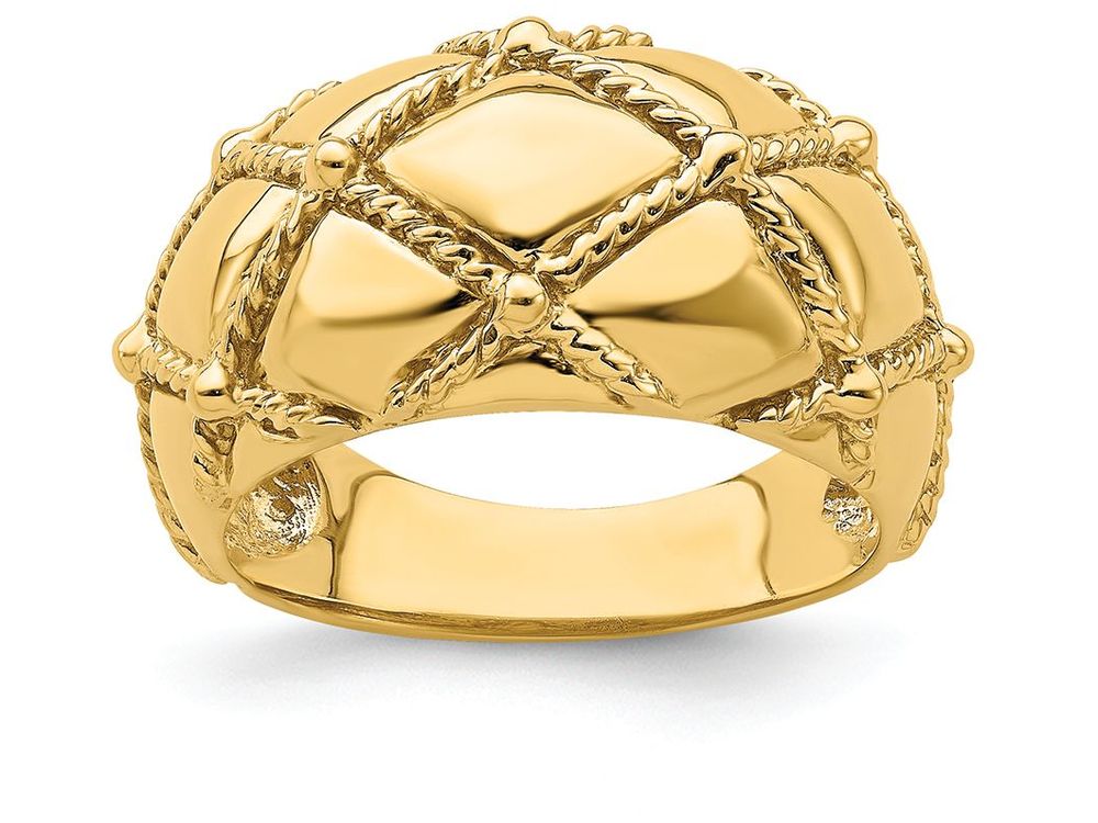 FJC Finejewelers 14k Yellow Gold Quilted Rope Solid Dome with Criss-cross Charm