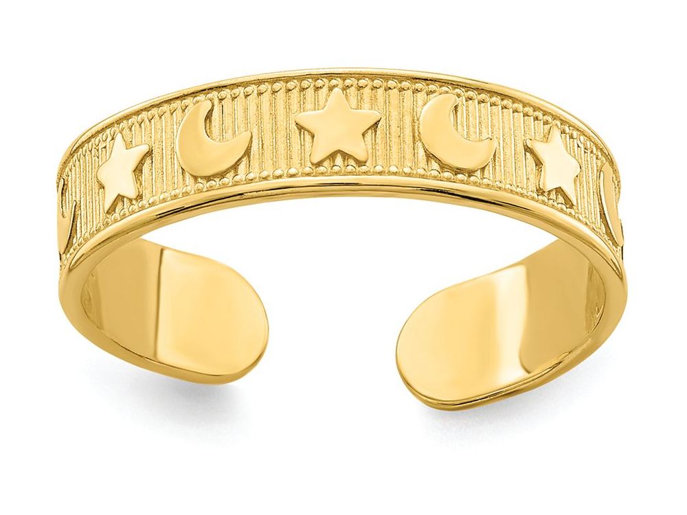 FJC Finejewelers 14k Yellow Gold Polished Adjustable Stars and Moons Toe Ring