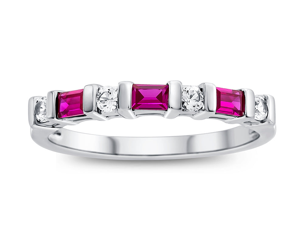 FJC Finejewelers 3x2mm Baguette Created Ruby and Created White Sapphire Stackable Band Ring