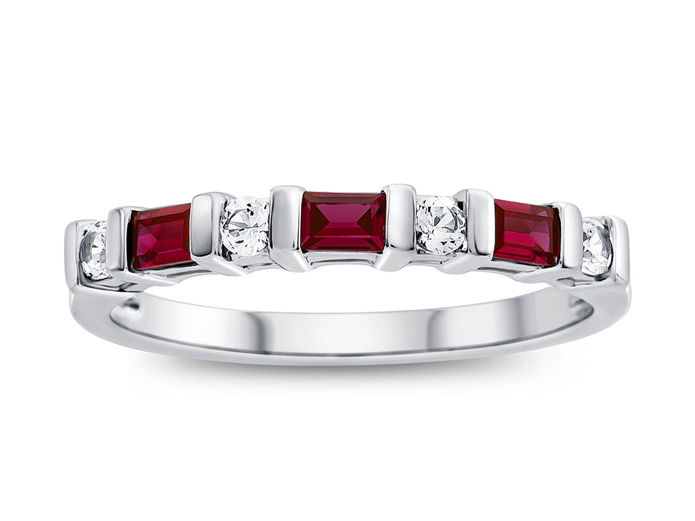 FJC Finejewelers 3x2mm Baguette Garnet and Created White Sapphire Stackable Band Ring